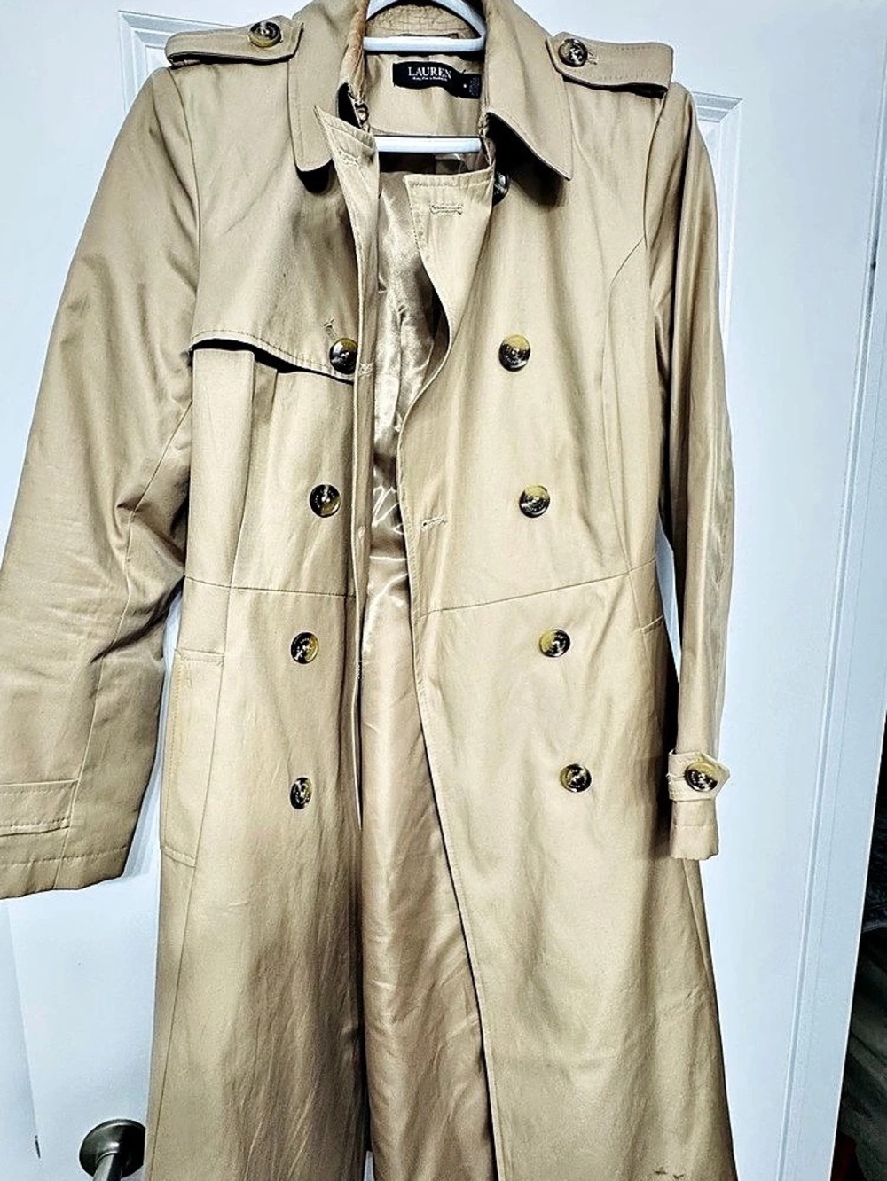 Lauren Ralph Lauren Double-Breasted Cotton Trench Coat Beige